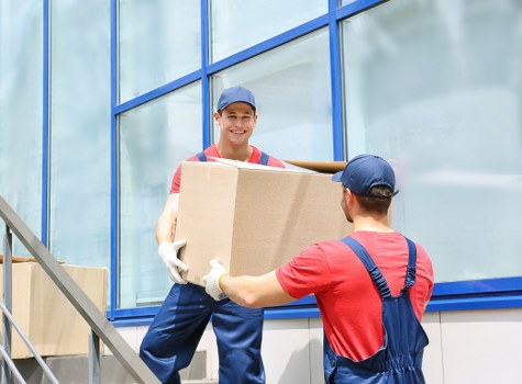 Commercial furniture and office items prepared for transport