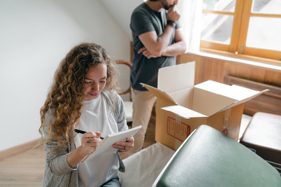Photograph showing a home relocation scene with multiple cardboard boxes labeled 'Winter Clothes' being prepared for a move, inside a property near the doorway. One person is holding a large box steady while another applies clear packing tape, indicating an organized packing and moving process. The boxes are made of brown corrugated cardboard, some sealed with plastic tape, and feature printed labels for easy identification. Nearby, a pair of scissors rests on a box, and additional boxes are stacked around, suggesting a systematic packing effort. The environment is well-lit, with light natural and artificial illumination, and the setting appears to be in a residential interior, close to an entrance or hallway, ready for transportation. These images align with professional removals and furniture transport services provided by Man with Van Upper Norwood, focusing on efficient packing and home relocation logistics.